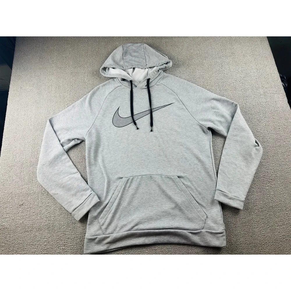 Nike Dri-FIT Hoodie‎ Men M Gray Fitted Swoosh Logo Pullover Athleisure AQ5249